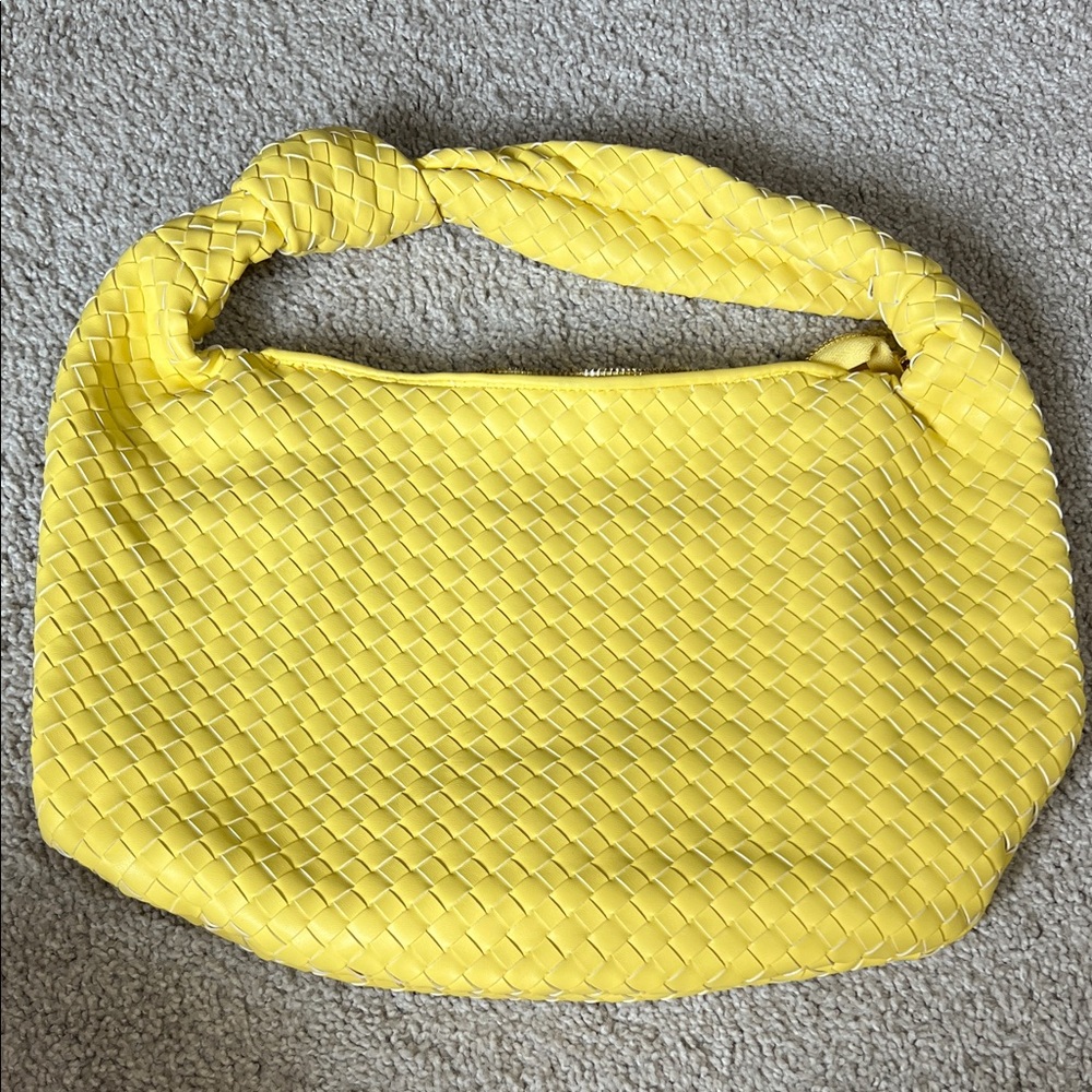 Yellow Woven Hobo Bag